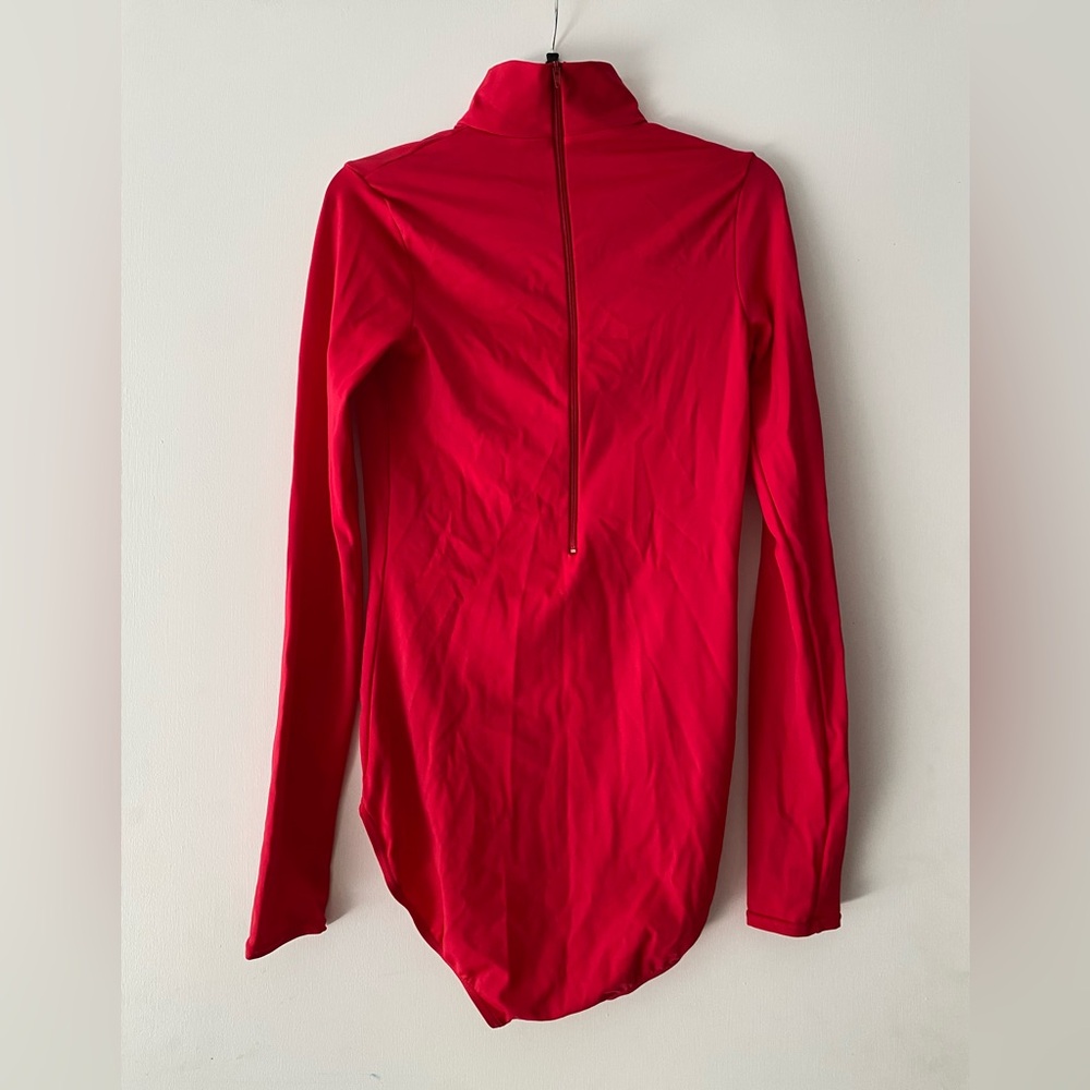 Balera Red Mock Neck Long Sleeve Dance Leotard - Picture 2 of 5